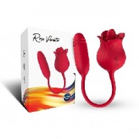 Rose with Tongue and Thrusting Vibrator Silicone 10-Speed each end, RED